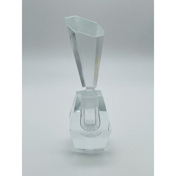 Vintage Art Deco Geometric Faceted Clear Crystal Cut Glass Perfume/Scent Bottle - Picture 3 of 7